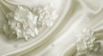 Фреска Белые 3д Цветы и ткань