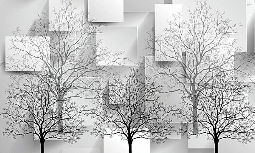 Картина на холсте 3D Три дерева в черно-белых цветах, арт hd1504201