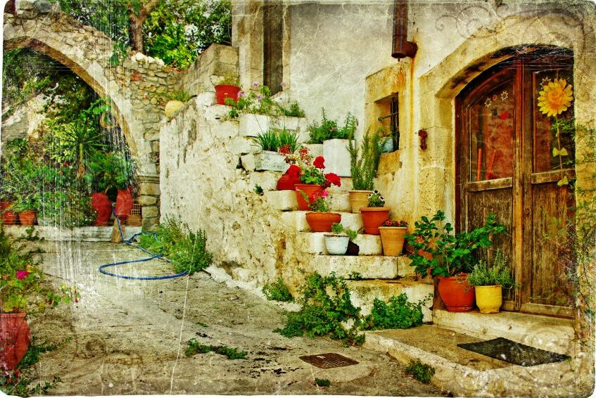 Картина на холсте Цветочный дворик, арт hd0434501