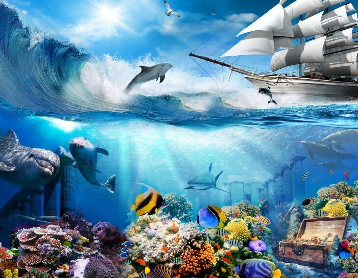 Картина на холсте Подводный мир океана и дельфины, арт hd0599601