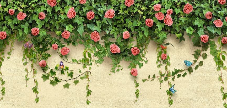 Картина на холсте 3D Розы оплетают стену, арт hd1501601